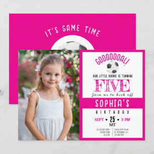 Schattigee Waterverf Voetbal Foto Roze Verjaardag Kaart