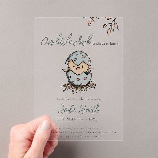 Schattigee Waterverf Vogel Genderneutraal Baby sho Acryl Uitnodigingen (Insitu (Draagbaar))