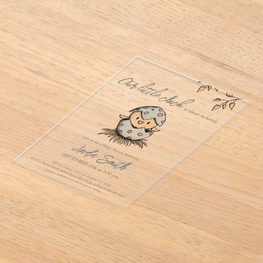 Schattigee Waterverf Vogel Genderneutraal Baby sho Acryl Uitnodigingen (Laagn)