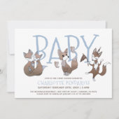 Schattigee Waterverf Vossen Blue Boy Baby shower Kaart (Voorkant)