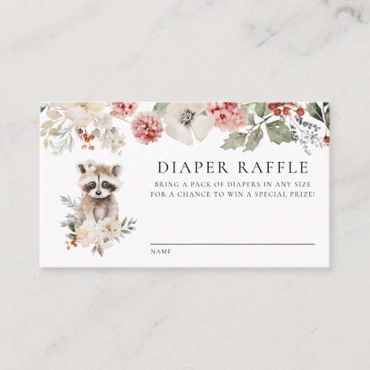 Schattigee Waterverf wasbeer Baby shower luier Raf Informatiekaartje (Voorkant)