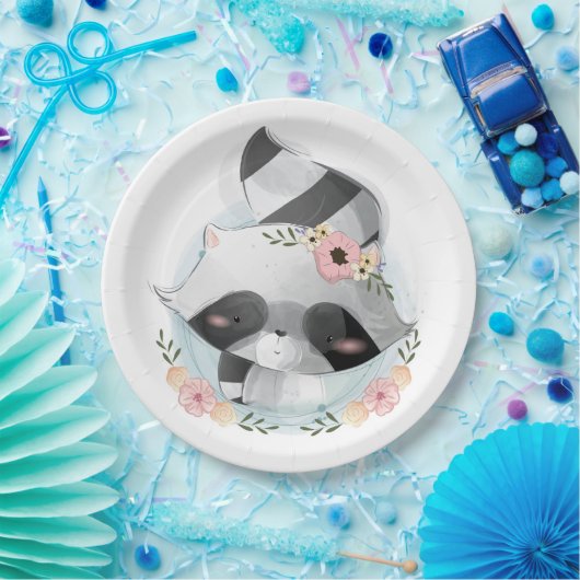 Schattigee Waterverf wasbeer Baby shower papier Bo Papieren Bordje (Feest)