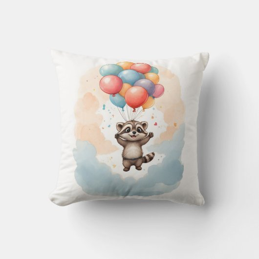 Schattigee Waterverf wasbeer kleurrijke ballonnen  Kussen (Voorkant)