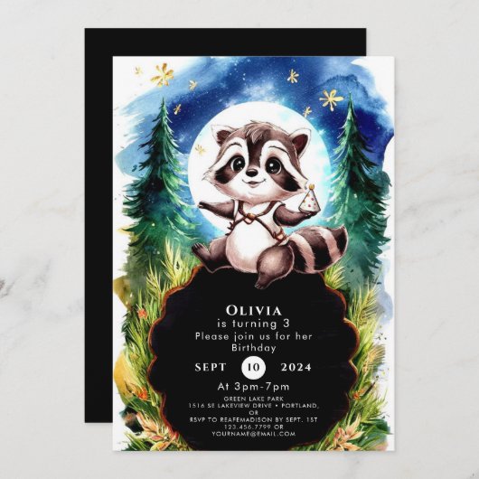 Schattigee Waterverf wasbeer Verjaardag Kaart (Voorkant / Achterkant)