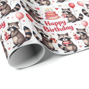 Schattigee Waterverf Wasbeer Verjaardagscène - Ver Cadeaupapier