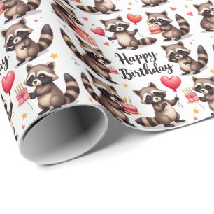 Schattigee Waterverf Wasbeer Verjaardagscène - Ver Cadeaupapier