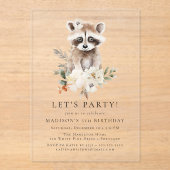 Schattigee Waterverf wasbeer winterfeestje Acryl Uitnodigingen (Voorkant)