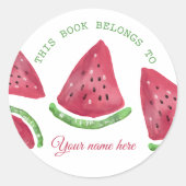 Schattigee Waterverf Watermeloen Aangepaste Naam B Ronde Sticker (Voorkant)