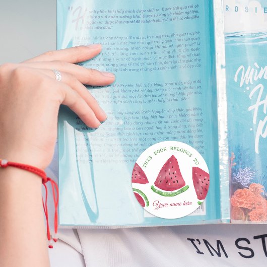 Schattigee Waterverf Watermeloen Aangepaste Naam B Ronde Sticker