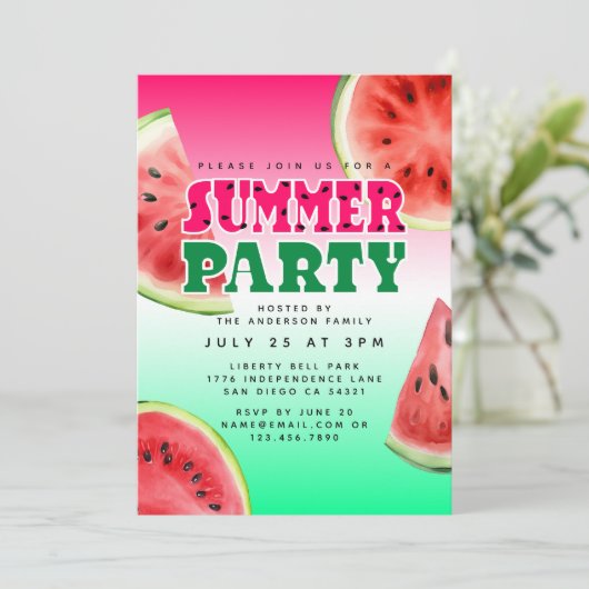 Schattigee Waterverf Watermeloen Zomerfeest Kaart (Staand voorkant)