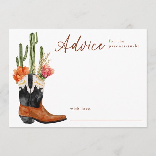 Schattigee Waterverf Westerne Laarzen Baby shower Advieskaart (Voorkant)