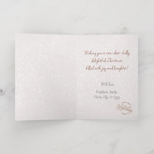 Schattigee Waterverf Whimsical Christmas Rendier G Folie Feestdagenkaart (Binnenlaag)