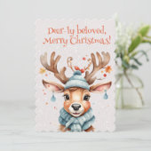 Schattigee Waterverf Whimsical Merry Christmas Ren Feestdagenkaart (Staand voorkant)