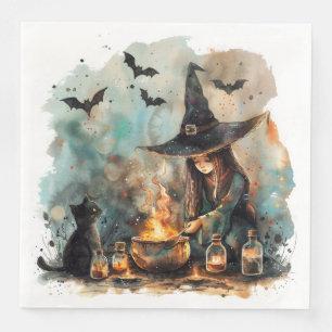 Schattigee Waterverf Whimsical Witch voor Decoupag Servet