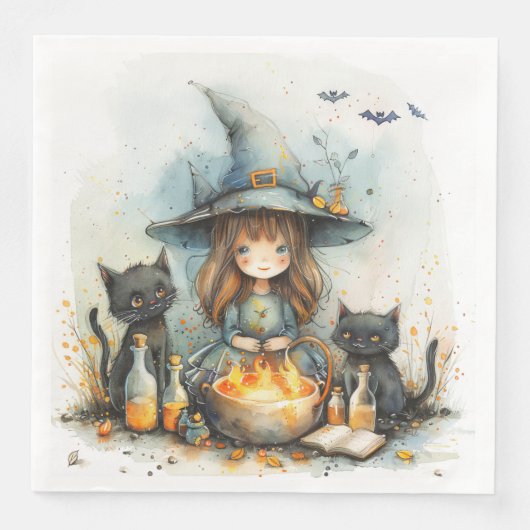 Schattigee Waterverf Whimsical Witch voor Decoupag Servet (Voorkant)