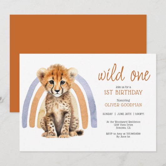 Schattigee Waterverf Wild One Boy 1st Birthday Che Kaart (Voorkant / Achterkant)