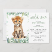 Schattigee Waterverf Wild One Cheetah Baby shower Kaart (Voorkant)