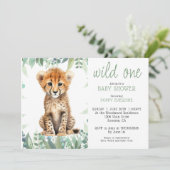 Schattigee Waterverf Wild One Cheetah Baby shower Kaart (Staand voorkant)