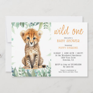 Schattigee Waterverf Wild One Cheetah Baby shower Kaart