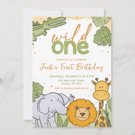 Schattigee Waterverf Wild One First Birthday Invit Kaart (Voorkant)