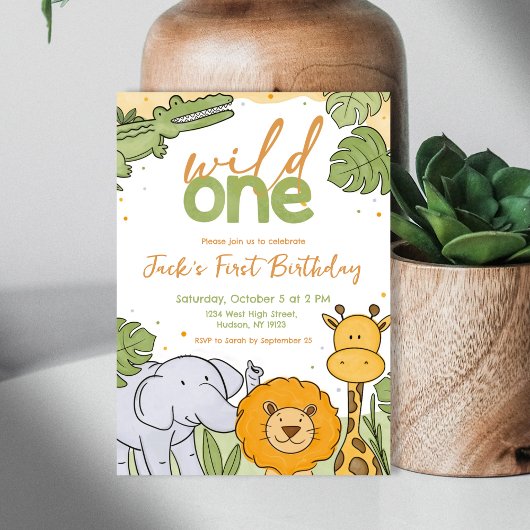 Schattigee Waterverf Wild One First Birthday Invit Kaart