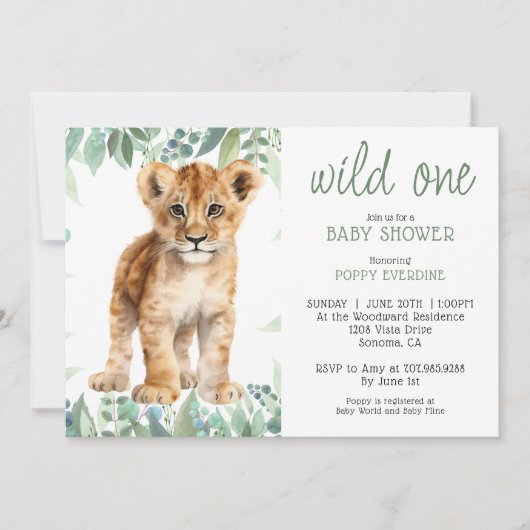 Schattigee Waterverf Wild One Lion Cub Baby shower Kaart (Voorkant)