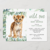Schattigee Waterverf Wild One Lion Cub Baby shower Kaart (Voorkant / Achterkant)
