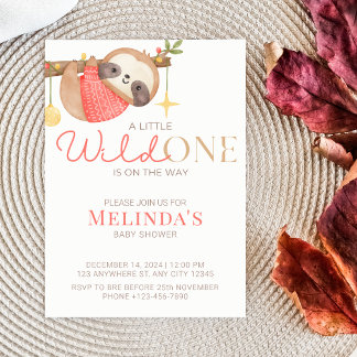 Schattigee Waterverf Wild One Sloth Baby shower Kaart