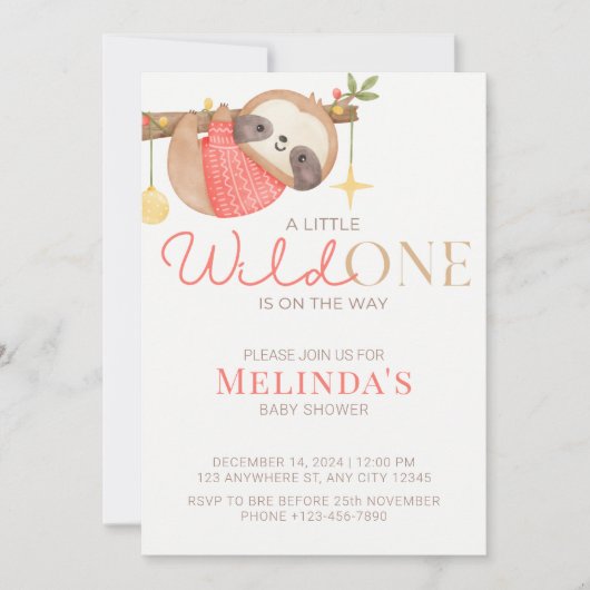 Schattigee Waterverf Wild One Sloth Baby shower Kaart (Voorkant)