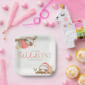 Schattigee Waterverf Wild One Sloth Baby shower Papieren Bordje (Feest)