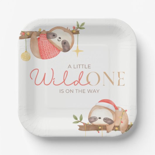 Schattigee Waterverf Wild One Sloth Baby shower Papieren Bordje (Voorkant)