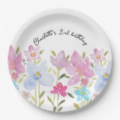 Schattigee Waterverf Wildbloemen monogram Papieren Bordje (Voorkant)