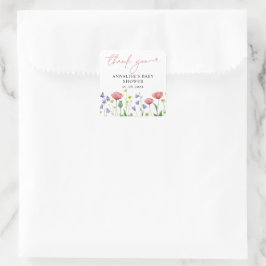 Schattigee Waterverf Wildflower Baby shower Dank u Vierkante Sticker