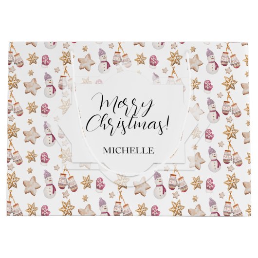 Schattigee Waterverf Winter Glowes Sneeuwman Cooki Groot Cadeauzakje (Voorkant)