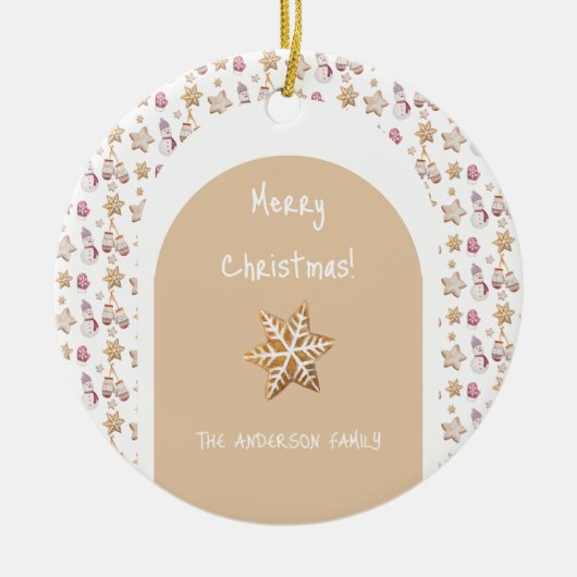 Schattigee Waterverf Winter Glowes Sneeuwman Cooki Keramisch Ornament (Voorkant)