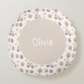 Schattigee Waterverf Winter Glowes Sneeuwman Cooki Rond Kussen (Voorkant)