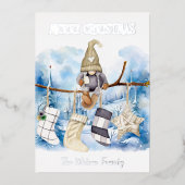 Schattigee Waterverf Winter Lady Gnome Vrolijk ker Folie Feestdagenkaart (Voorkant)