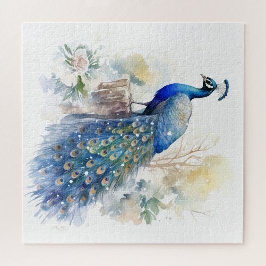 Schattigee Waterverf Winter Peacock Legpuzzel (Horizontaal)