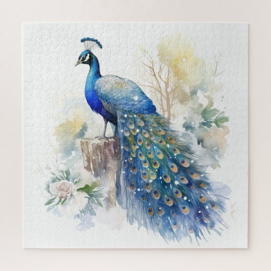 Schattigee Waterverf Winter Peacock Legpuzzel (Verticaal)