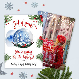 Schattigee Waterverf Winter Sneeuw Wereldbol Famil Feestdagenkaart