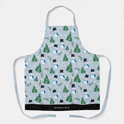 Schattigee Waterverf Winter Sneeuwpatroon Aangepas Schort (Voorkant)