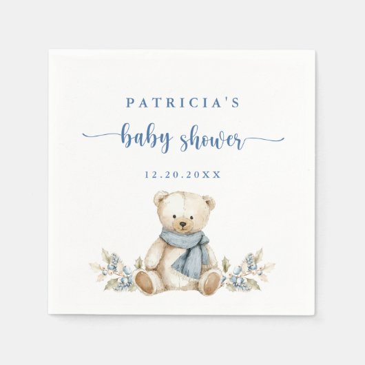 Schattigee Waterverf Winter Teddy Bear Baby shower Servet (Voorkant)