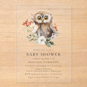 Schattigee Waterverf Winter Uil Baby shower Acryl Uitnodigingen (Voorkant)