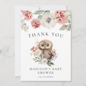 Schattigee Waterverf Winter Uil Baby shower Bedankkaart (Voorkant)