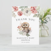 Schattigee Waterverf Winter Uil Baby shower Bedankkaart (Staand voorkant)