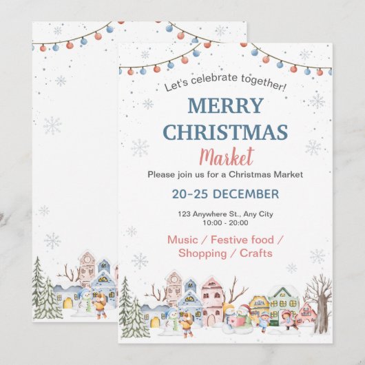 Schattigee Waterverf Winter Vakantie Kerstmarkt Kaart (Voorkant / Achterkant)