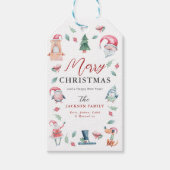 Schattigee Waterverf Winter Vrolijk Kerstfeest Cadeaulabel (Voorkant)