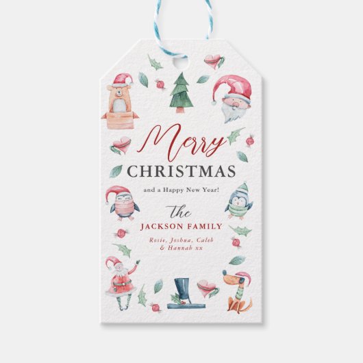 Schattigee Waterverf Winter Vrolijk Kerstfeest Cadeaulabel (Voorkant)