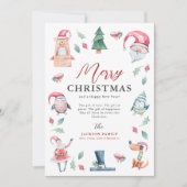 Schattigee Waterverf Winter Vrolijk Kerstfeest Feestdagenkaart (Voorkant)