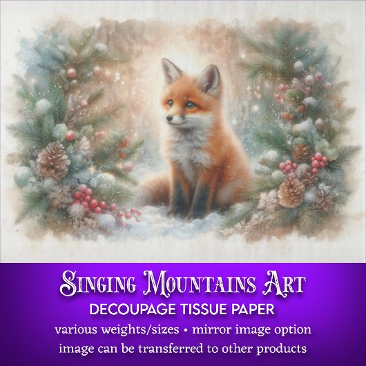 Schattigee Waterverf Winter Woodland Fox Decoupage Tissuepapier